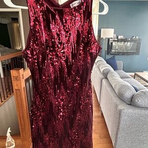 Emerald Sundae Burgundy Red Sequin Midi Dress